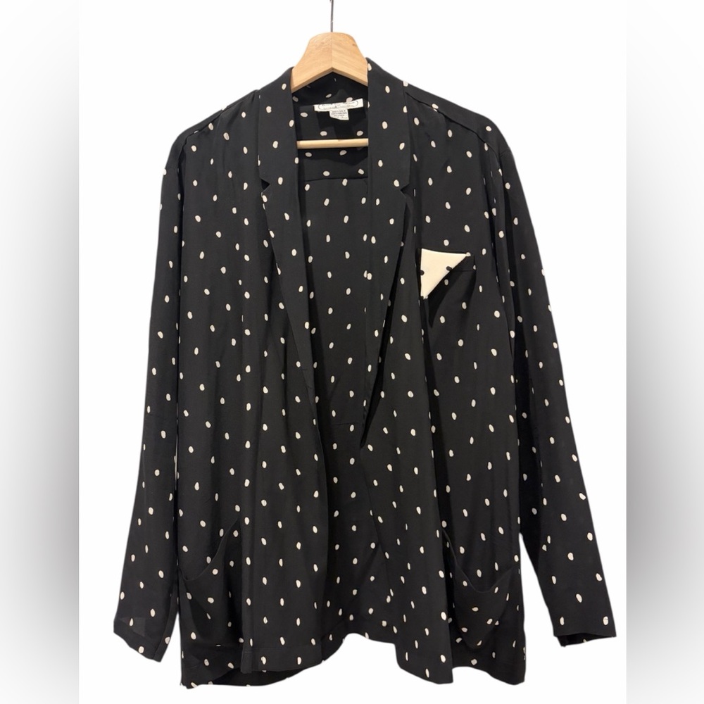 VTG Lauren Alexandra 100% Silk Old Money Y2K Luxury Abstract Dot Blazer Large